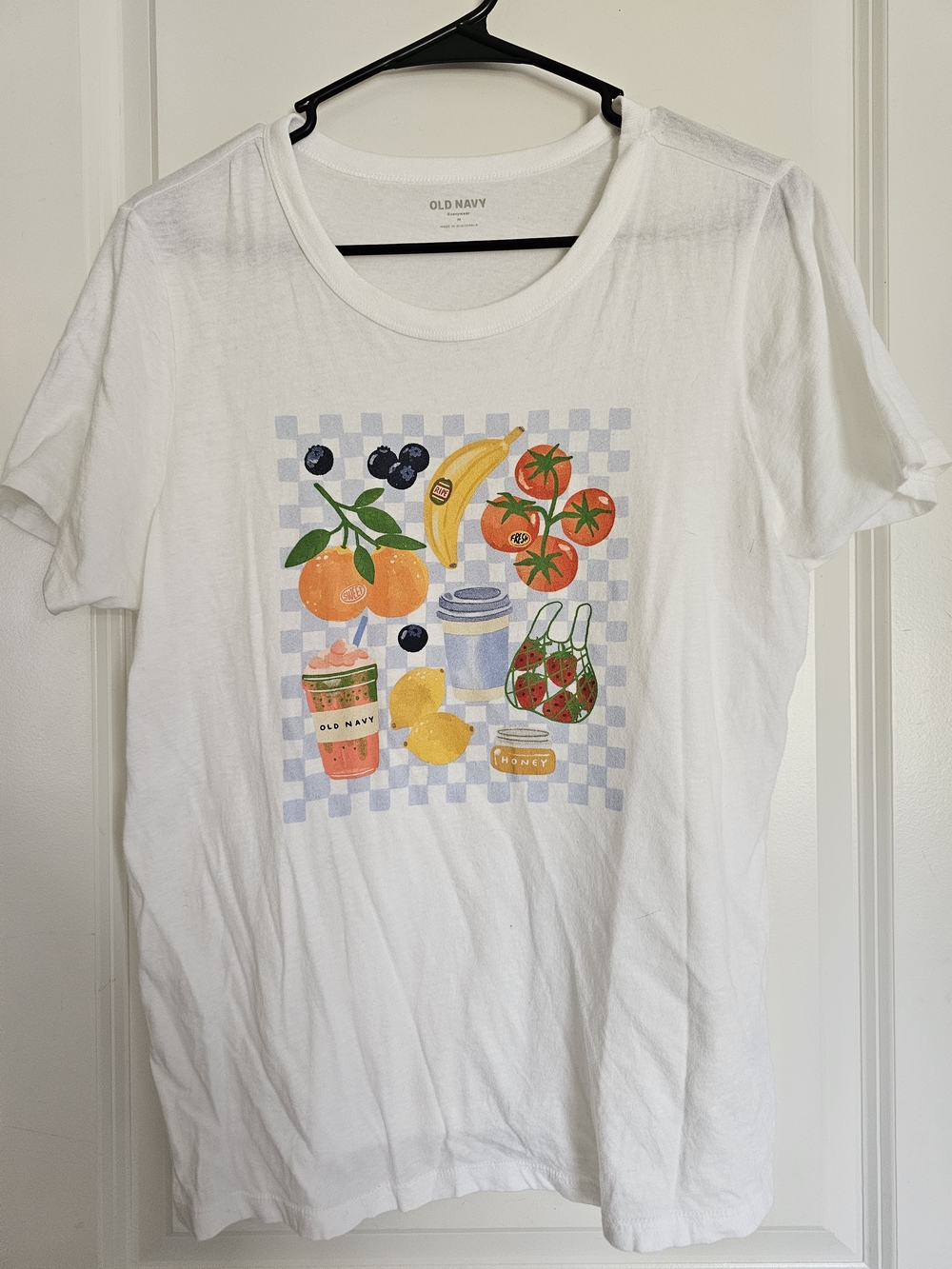 Old Navy White Short-Sleeve Tee with Colorful Fresh Market Graphic